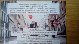 Beziehungsseminar 9.2.2019, 9:30-16 Uhr - Beziehungsseminar,Bamberg,EFG