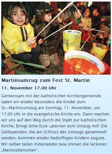 ÖKUMENE  --  Martinsumzug zum Fest St. Martin - Kleines oder selbst organisiertes Event - Premnitz